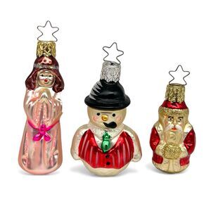 Vtg INGE GLAS Glass Christmas Ornaments Santa Snowman Maiden Germany Lot of 3